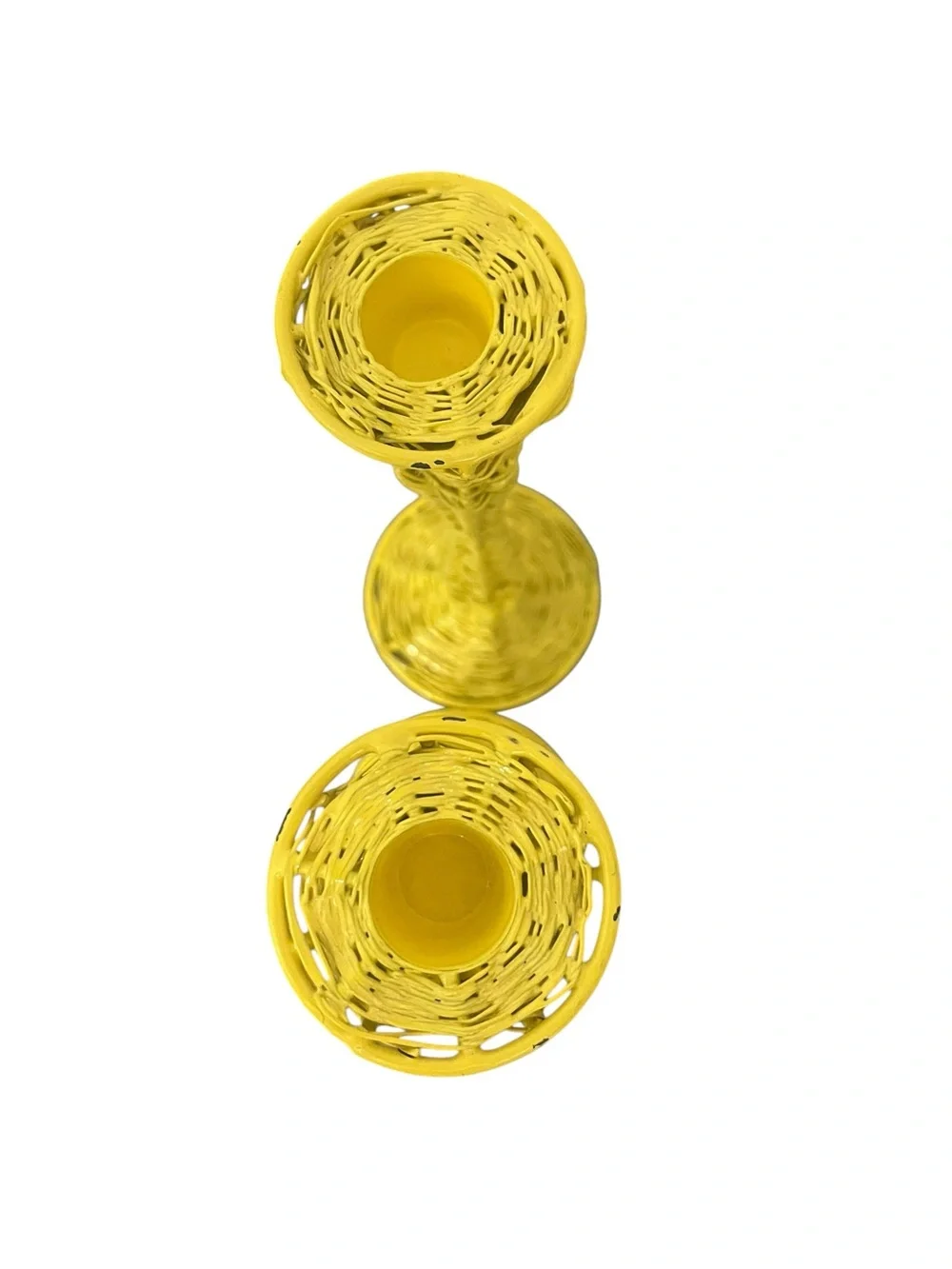 Vintage Yellow Spun Wire Taper Candlestick Holders - Set of 2